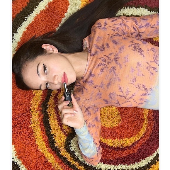 NWT MIAOU 90s Colorblock Floral Print Recycled Mesh Long Sleeve Slim Fit Top 2XL - Picture 2 of 6